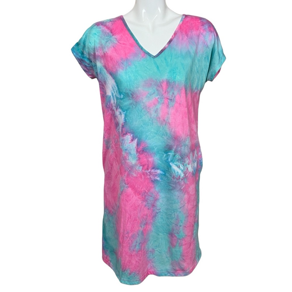Grace & Emma Pink and Blue Tie Dyed Cotton Poly Blend Swimsuit Coverup Medium